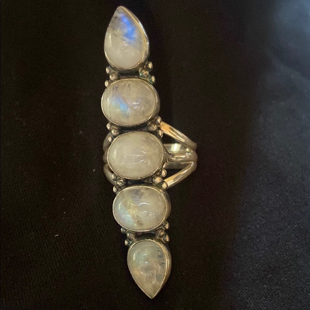 Silver Moonstone Ring with Ornate Design